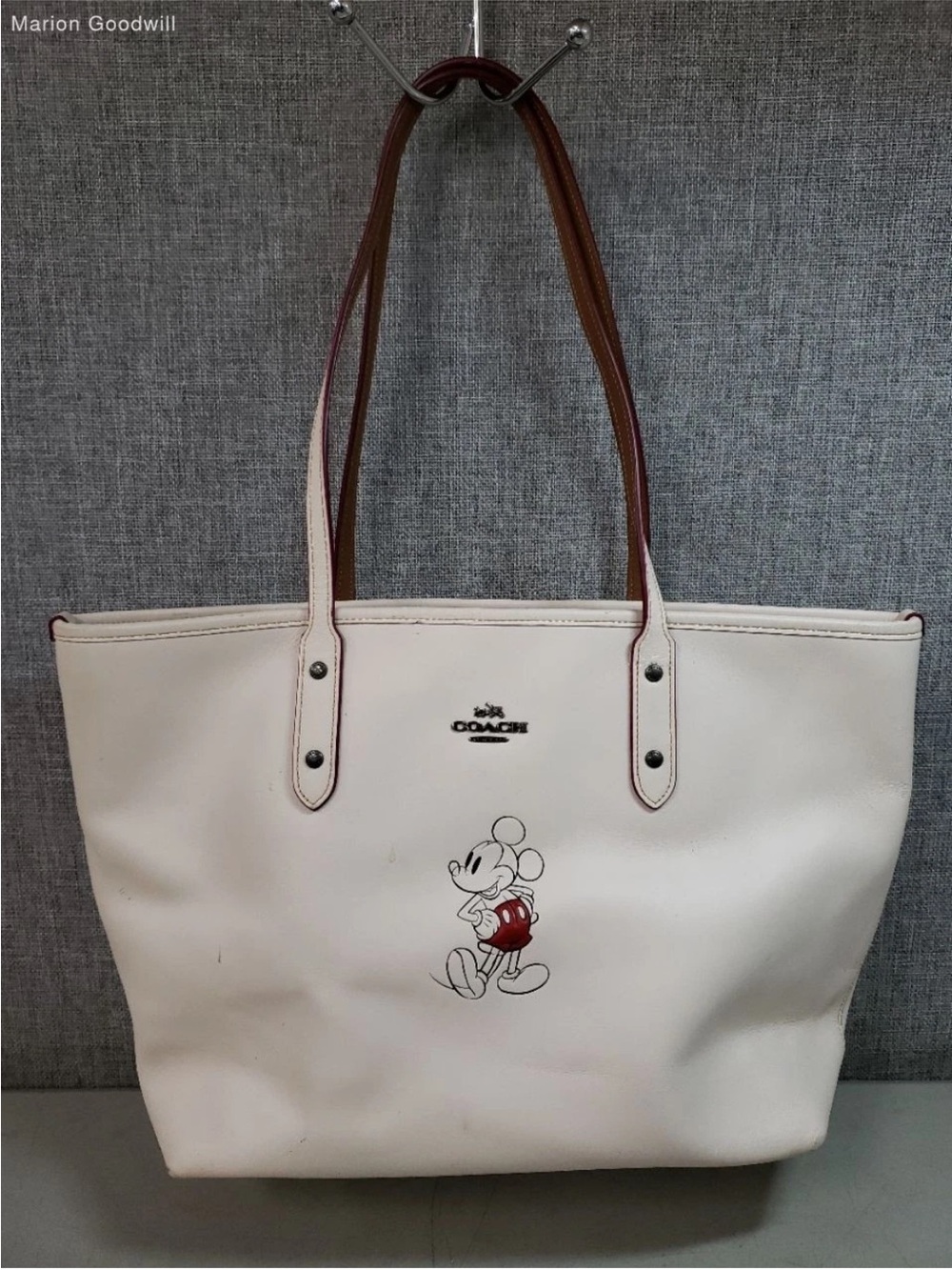 COACH White Leather Mickey Mouse Tote Bag mint